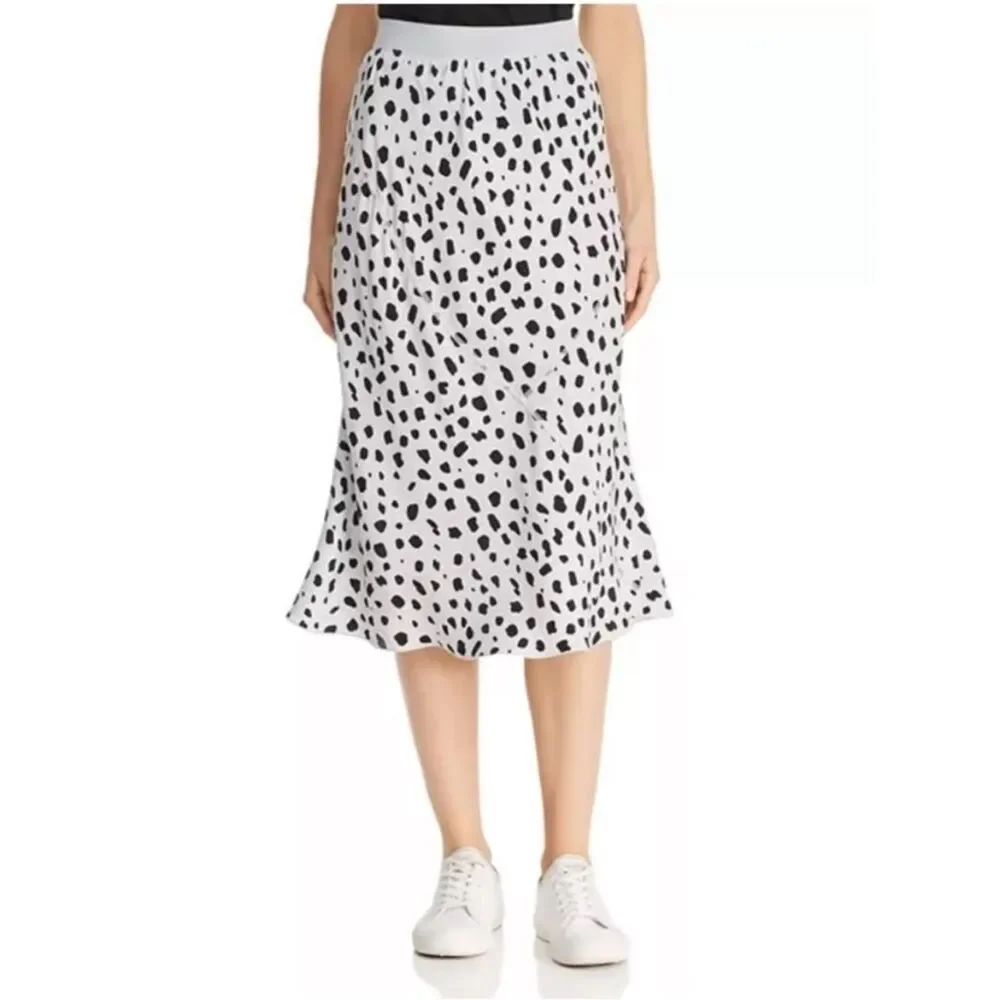 ATM Cheetah-Print Silk Skirt Black and White Dalmatian Print Midi Skirt SMALL